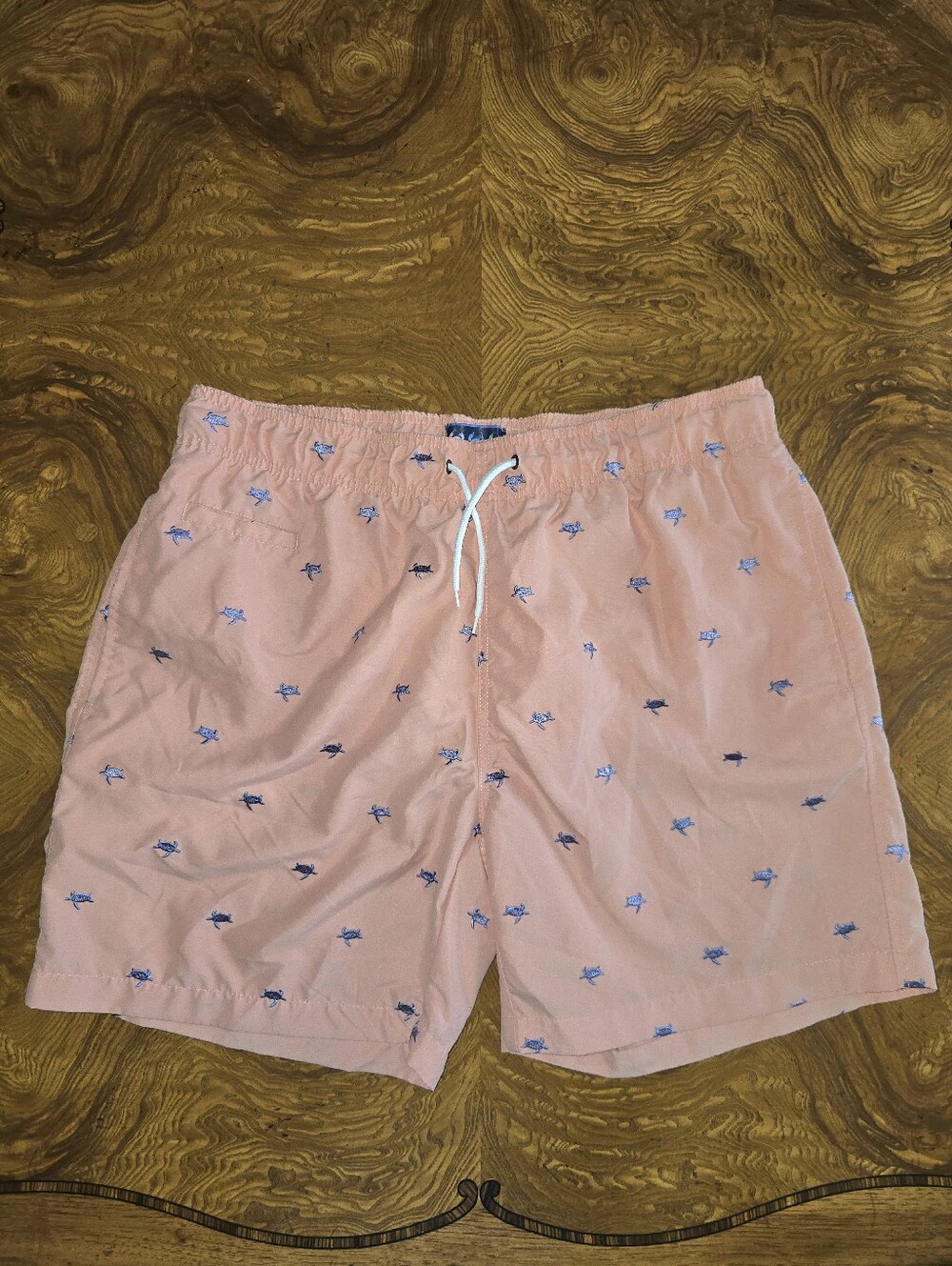 Preppy Charleston Threads Men's Turtle Print Swim Trunks Peach Size XL